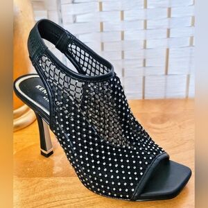 Kenneth Cole NY Haley Jewel Black Mesh High Heel Sandals Sz 5